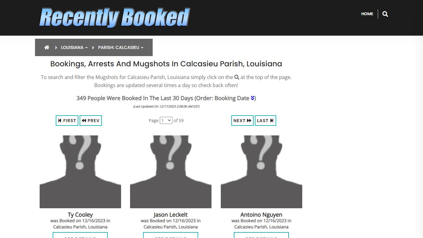 Bookings, Arrests and Mugshots in Calcasieu Parish, Louisiana
